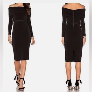 Alice + Olivia Off Shoulder Black Midi Knit Dress